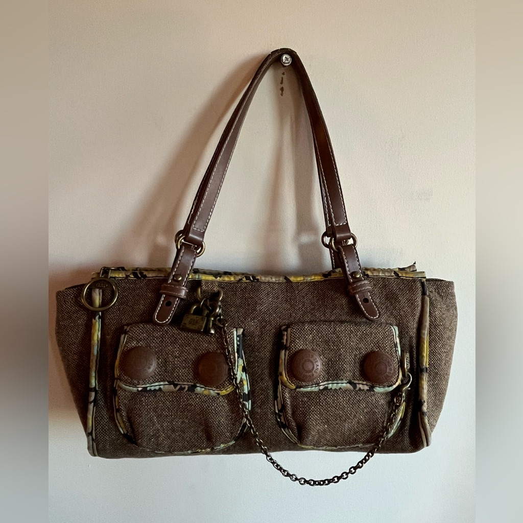 Gap Y2k Vintage Small Wool Shoulder Bag With Keychain And Floral Interior